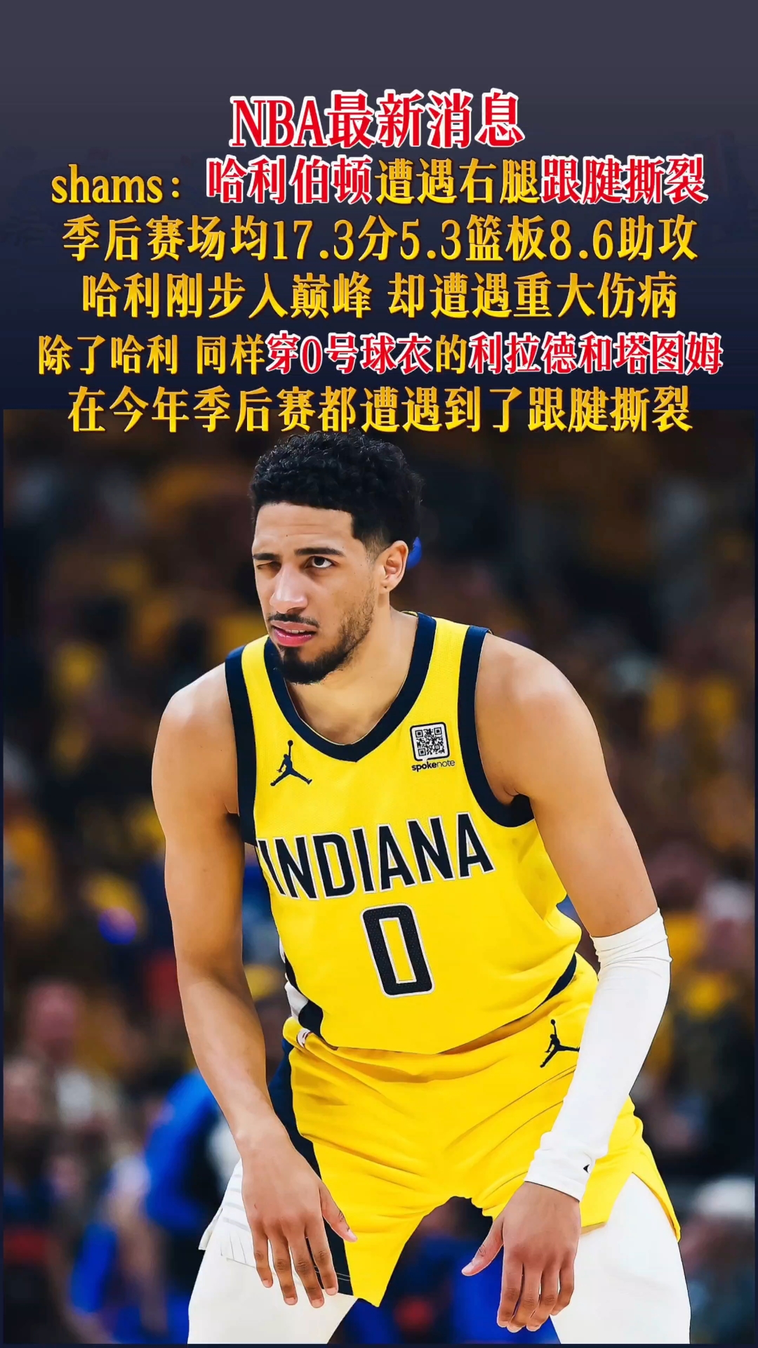 NBA-哈利伯顿右跟腱撕裂总决赛带伤作战